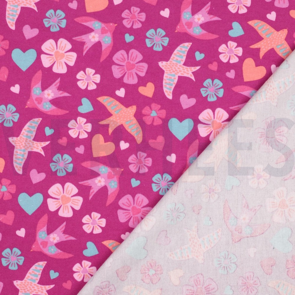 FLANELLE OISEAUX FUCHSIA #7