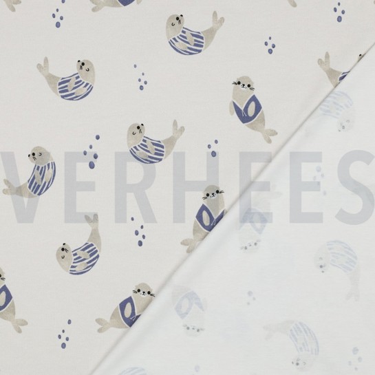 JERSEY GOTS DIGITAAL ZEEHONDEN GEBROKEN WIT #7