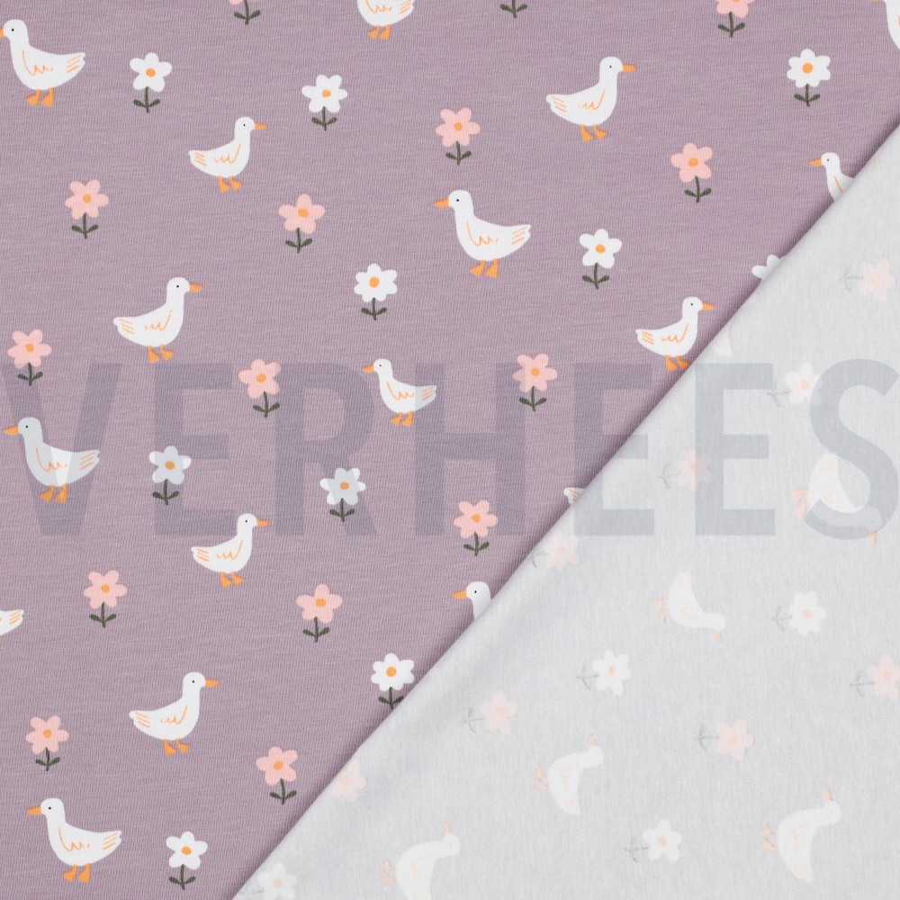 JERSEY GOTS CANARDS ET FLEURS MAUVE #7