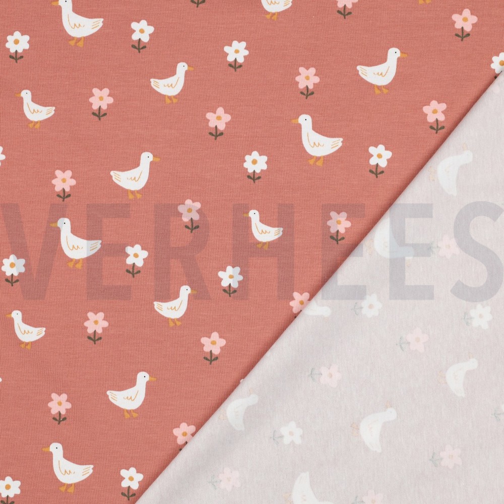 JERSEY GOTS CANARDS ET FLEURS ROSE #7