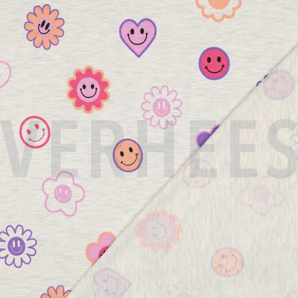 JERSEY MELANGE GLITTER HAPPY FACES ECRU #7