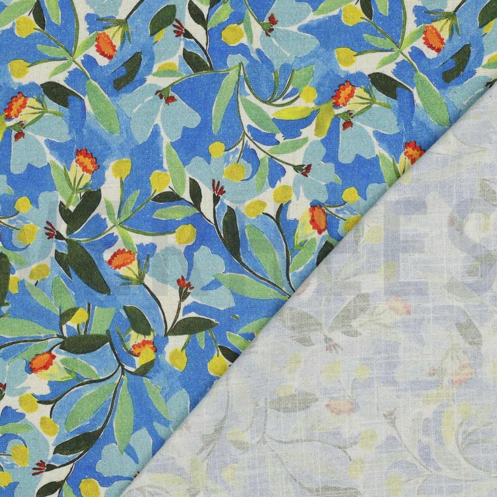 LIN VISCOSE CRÊPE DIGITAL FLEURS BLEU COBALT #7
