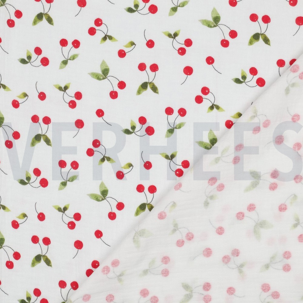 DOUBLE GAUZE DIGITAL CHERRIES WHITE #7