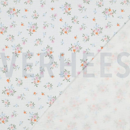 DOUBLE GAUZE GOTS FLOWERS WHITE #7