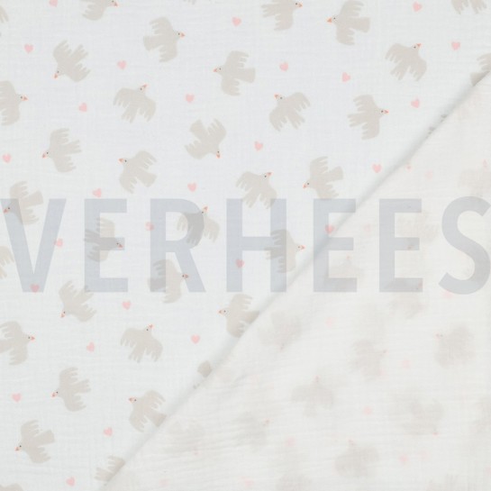 DOUBLE GAUZE GOTS BIRDS WHITE #7