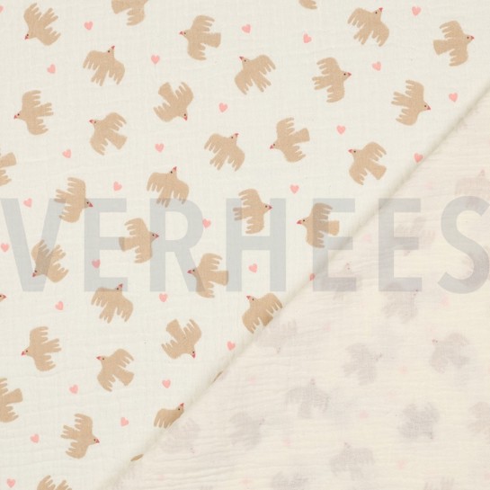 DOUBLE GAUZE GOTS BIRDS NATURAL #7