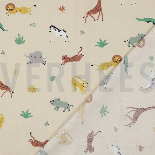 KATOENEN POPLIN GOTS DIEREN BEIGE #7