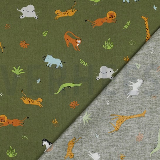 KATOENEN POPLIN GOTS DIEREN LEGERGROEN #7