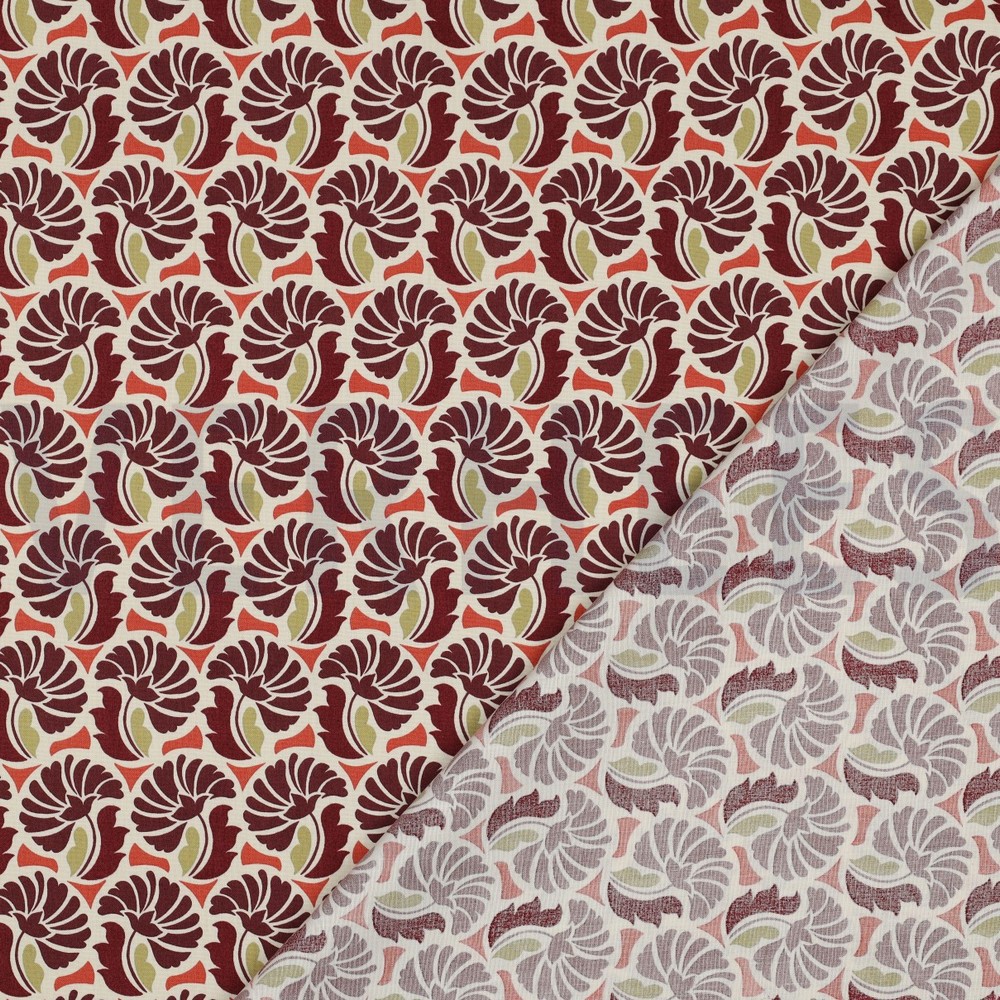 FIJNGEWEVEN KATOENEN POPLIN BLOEMEN BORDEAUXROOD #7