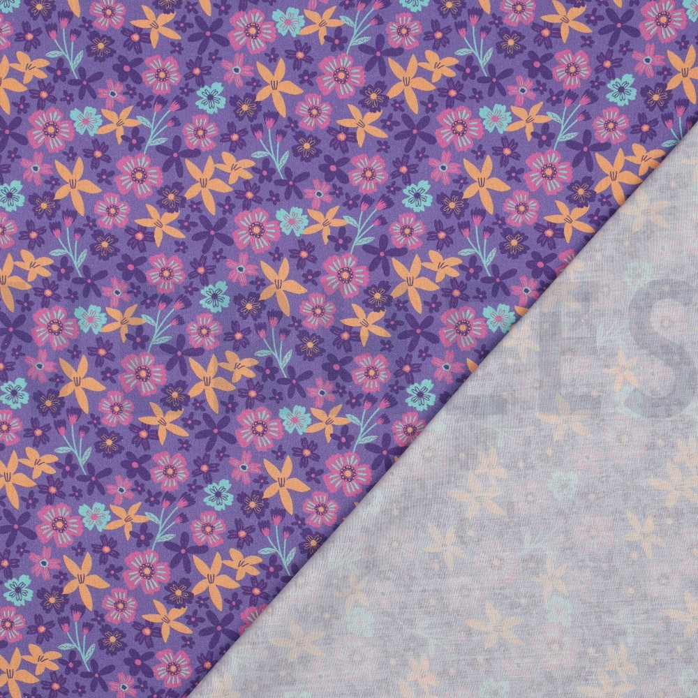 POPELINE DE COTON TISSAGE FIN FLEURS ET LICORNES LAVANDE #7