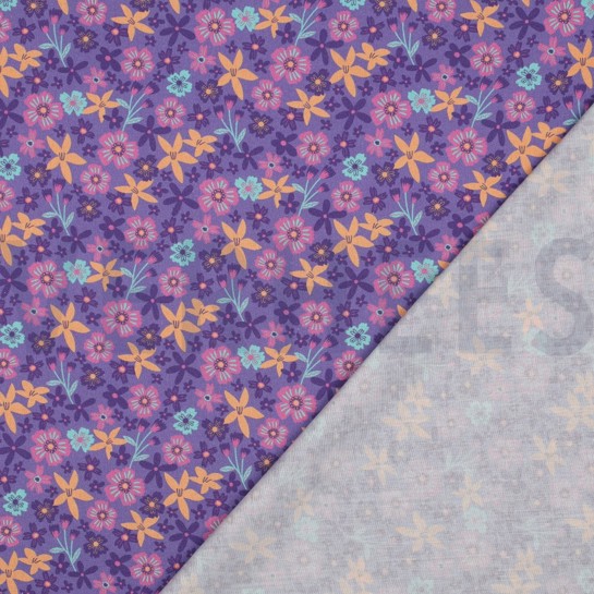 BAUMWOLLE POPELINE BLUMEN UND EINHÖRNER LAVENDEL #7