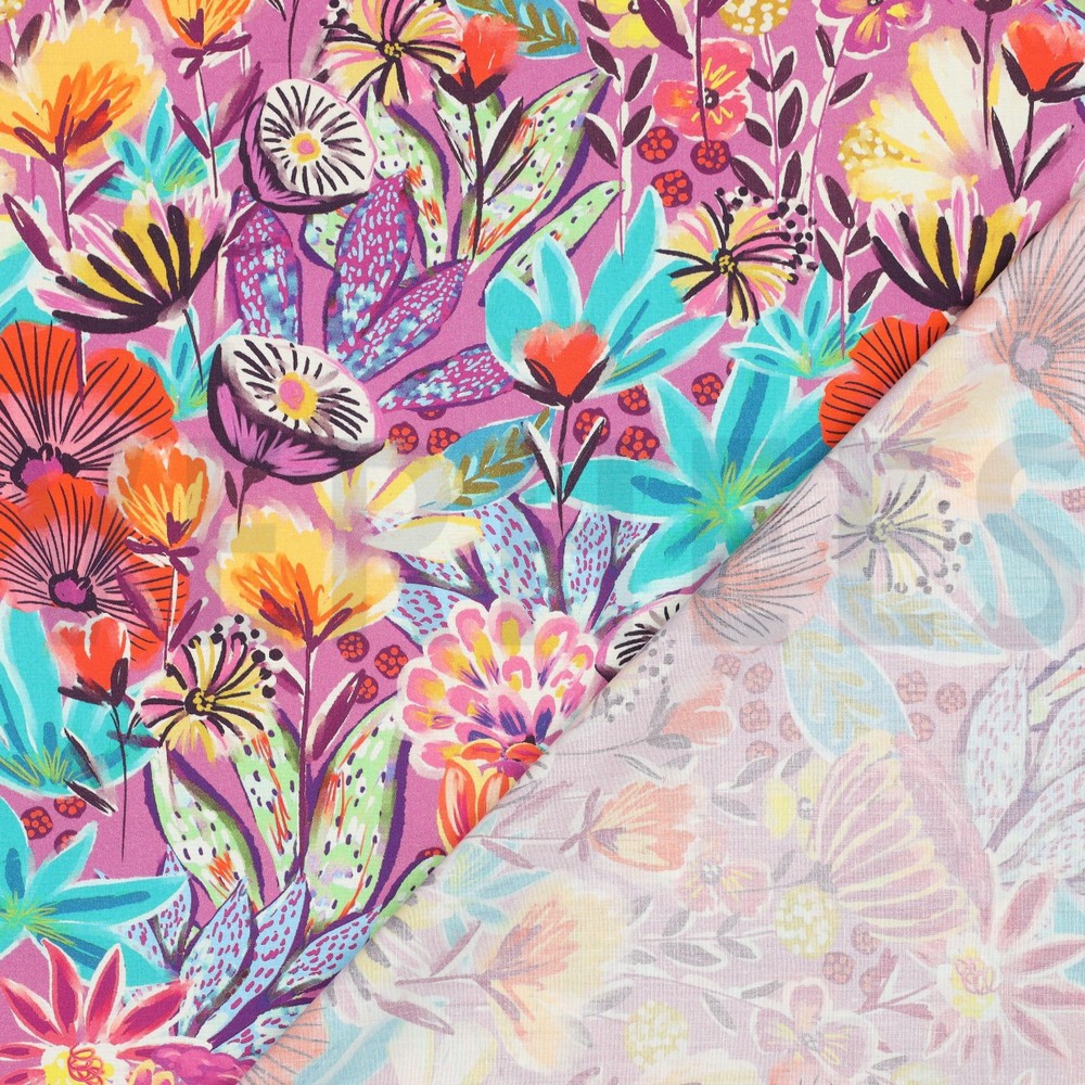 FINE POPLIN DIGITAL FLOWERS FUCHSIA #7