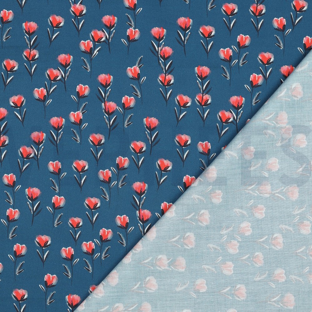 FINE POPLIN DIGITAL FLOWERS PETROL #7