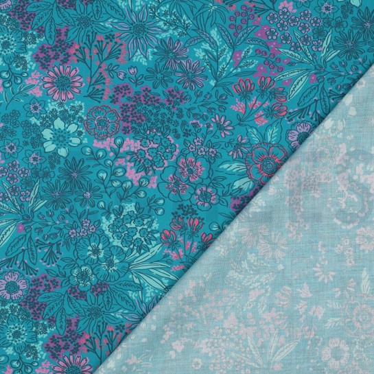 POPELINE DE COTON DIGITAL FLEURS PÉTROLE #7