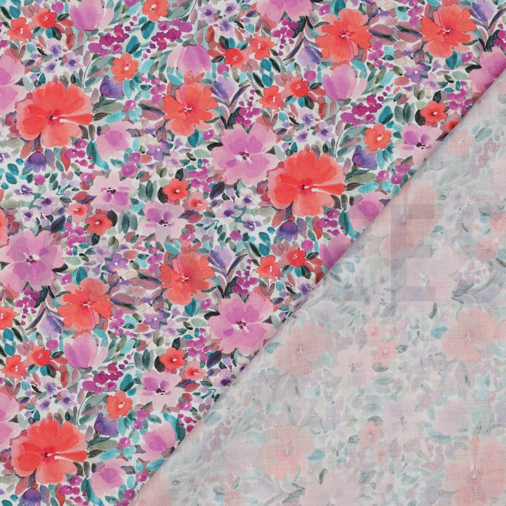 POPELINE DE COTON TISSAGE FIN DIGITAL FLEURS MAUVE #7