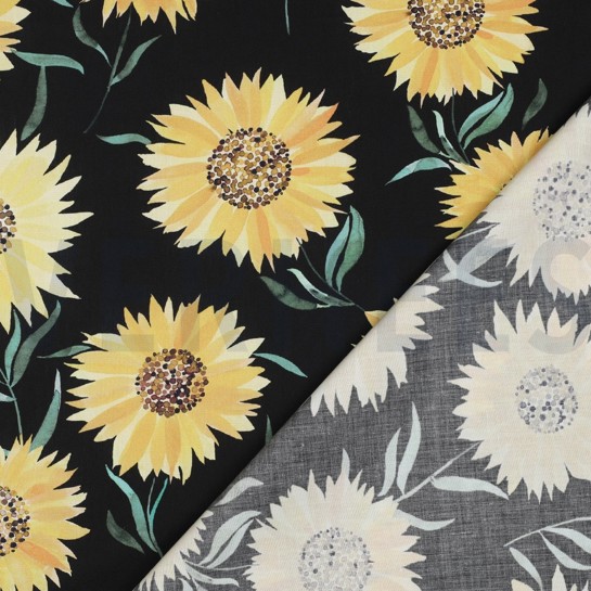 FINE POPLIN DIGITAL SUNFLOWERS BLACK #7