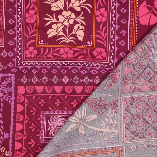 KATOEN SATIJN PATCHWORK BLOEMEN FUCHSIA #7