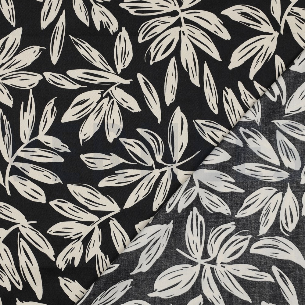 BAUMWOLLE SATIN BLÄTTER SCHWARZ #7