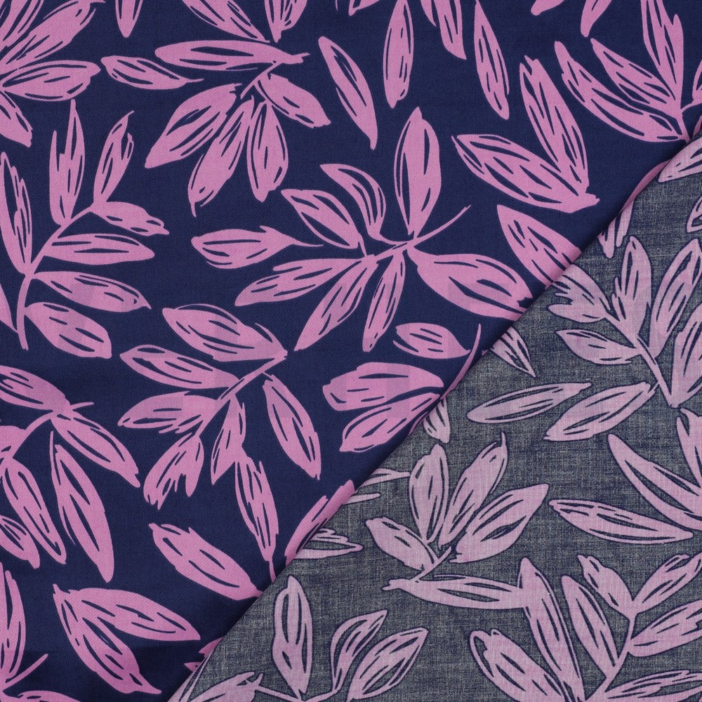 BAUMWOLLE SATIN BLÄTTER MARINEBLAU #7