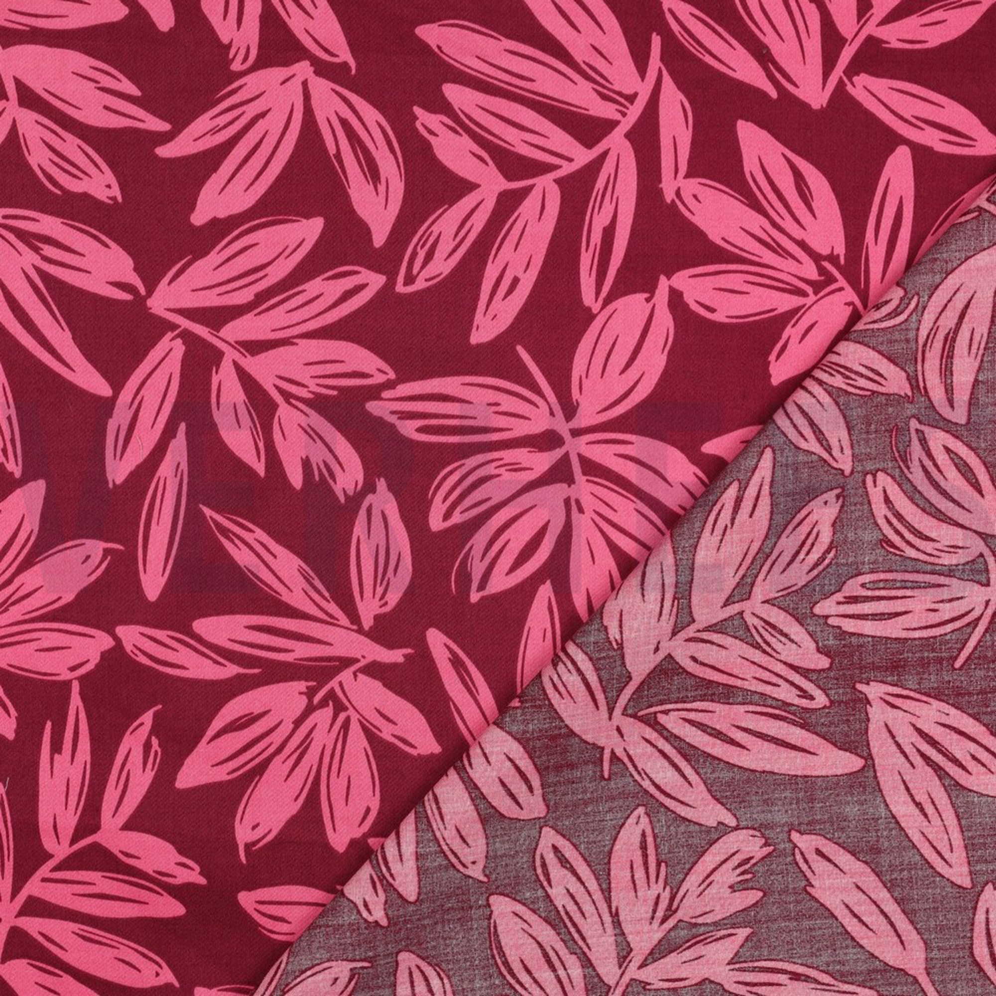 KATOEN SATIJN BLADEREN BORDEAUXROOD (high resolution) #4