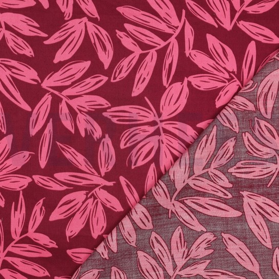 KATOEN SATIJN BLADEREN BORDEAUXROOD #7