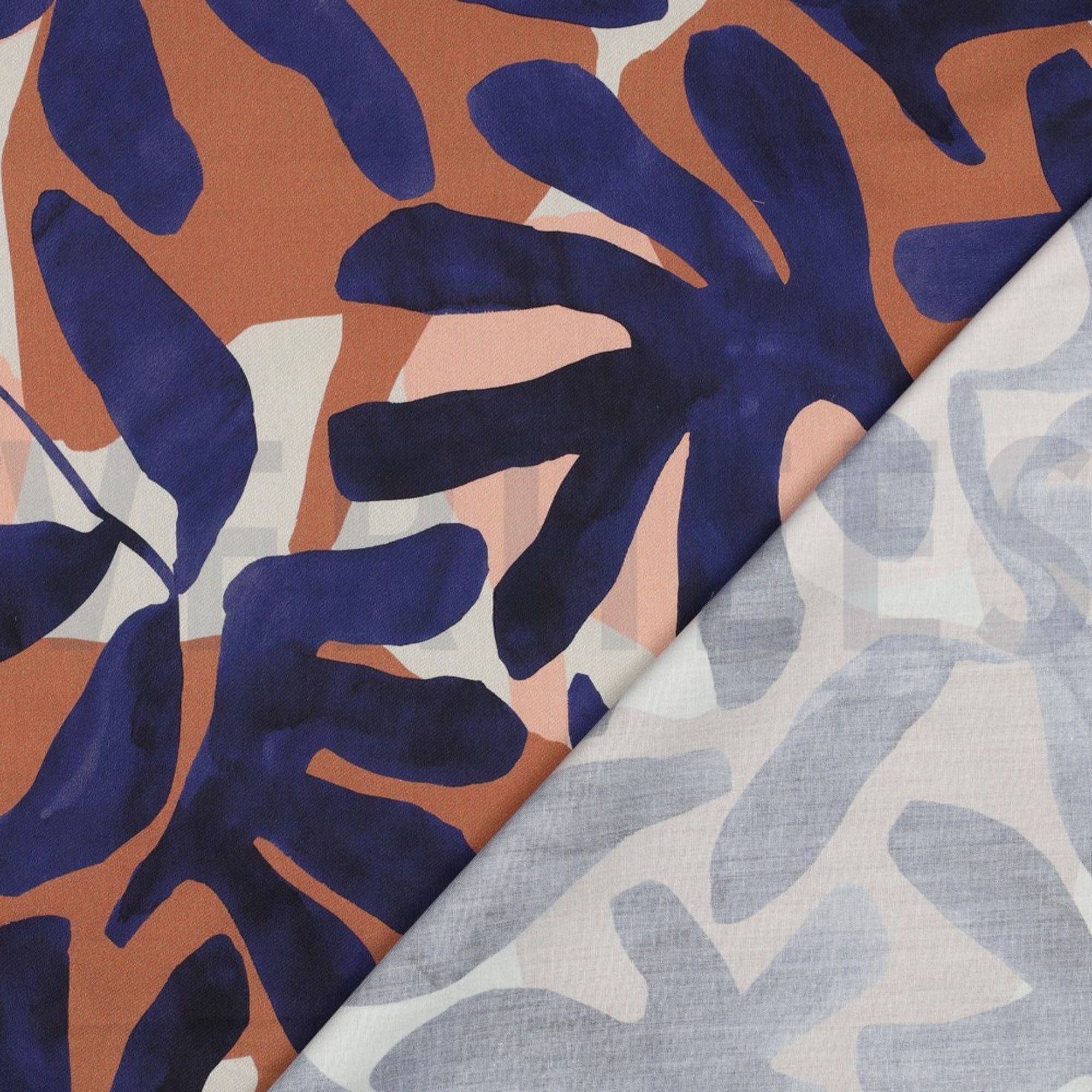 KATOEN SATIJN DIGITAAL BLADEREN BLAUW (high resolution) #4