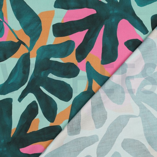 BAUMWOLLE SATIN DIGITAL BLÄTTER GRÜN #7