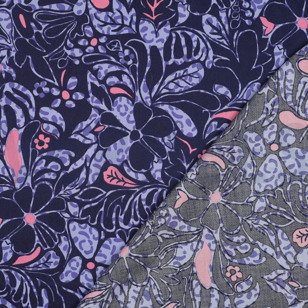BAUMWOLLE SATIN BLUMEN MARINEBLAU #7
