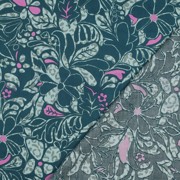 KATOEN SATIJN BLOEMEN PETROL (thumbnail) #4