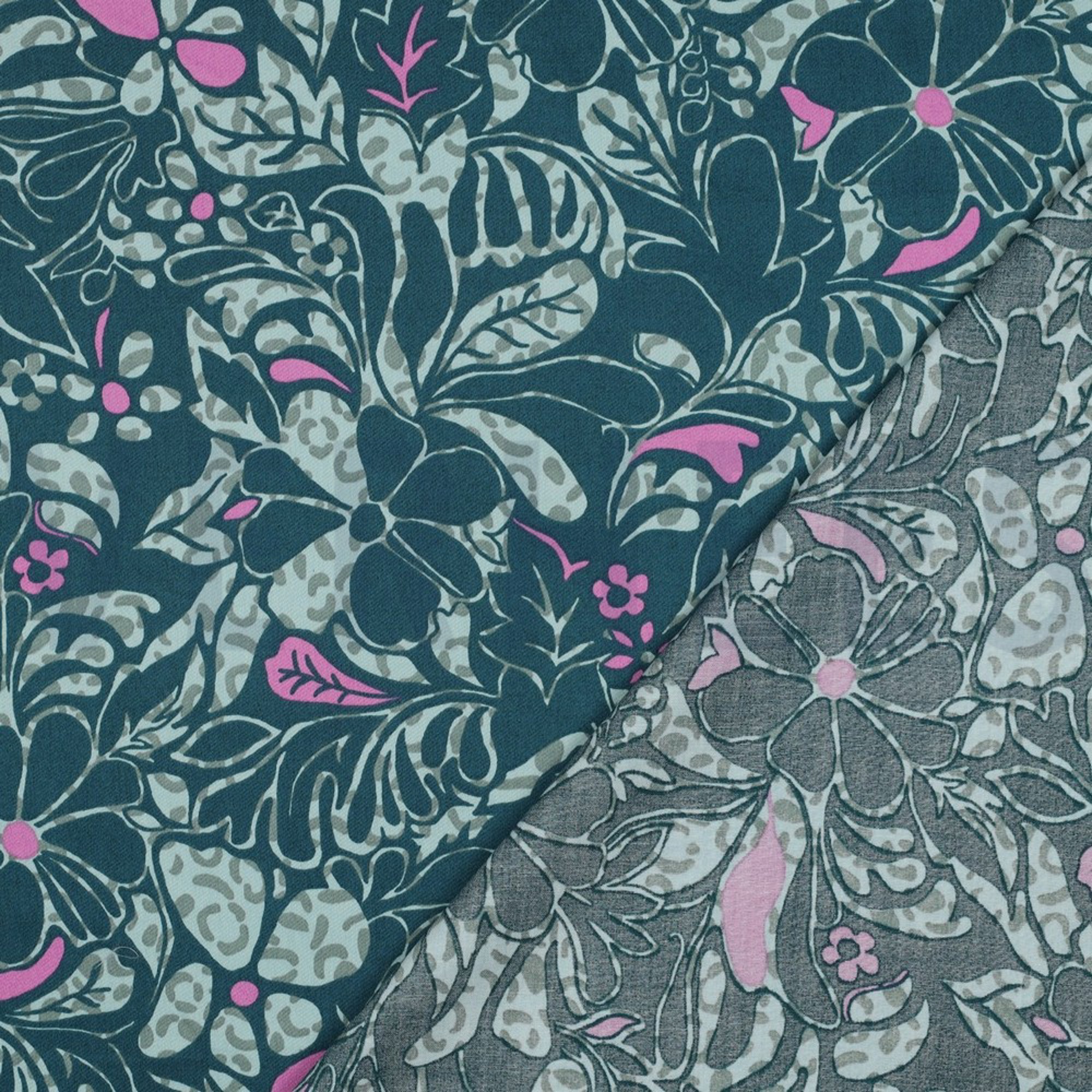 KATOEN SATIJN BLOEMEN PETROL (high resolution) #4