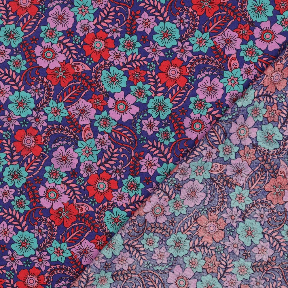 FINE POPLIN FLOWERS NAVY #7