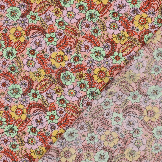 KATOENEN POPLIN BLOEMEN PERZIK #7