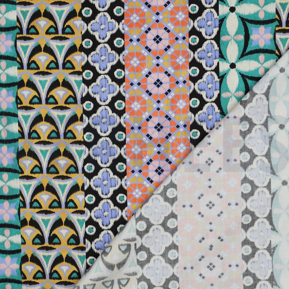 COTON SATIN DIGITAL GEOMETRIQUE BLEU #7