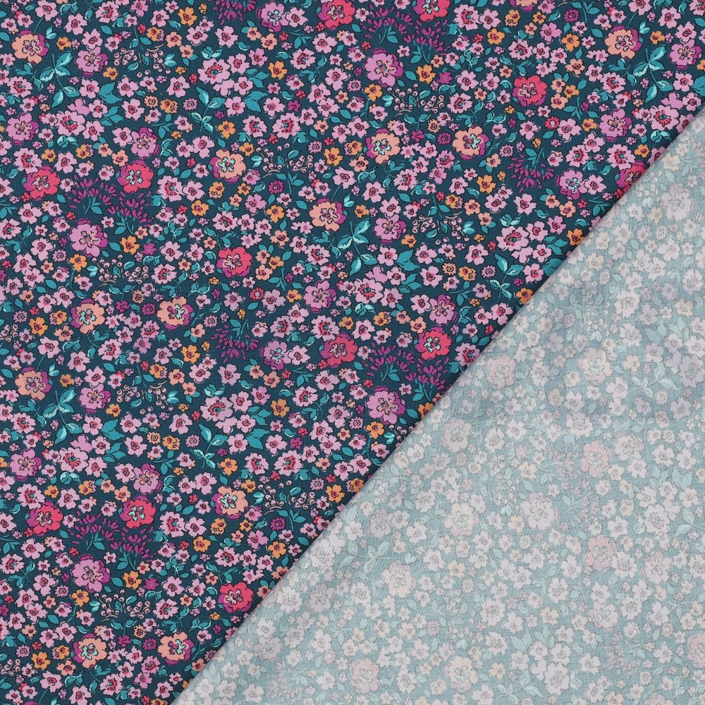 FINE POPLIN DIGITAL FLOWERS DARK PETROL #7