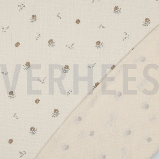 DOUBLE GAUZE GOTS NATURAL FLOWERS NATURAL #7