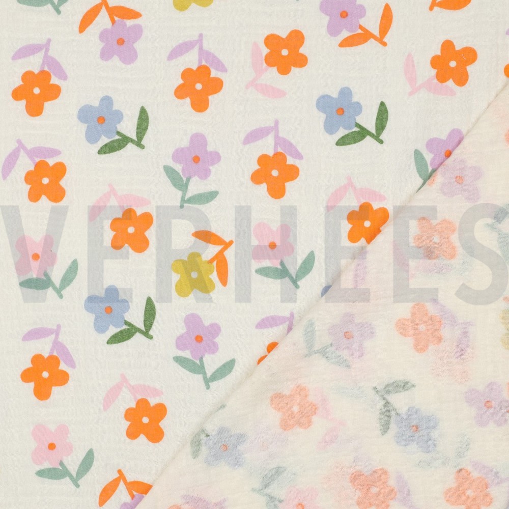DOUBLE GAUZE BLOEMEN ECRU #7