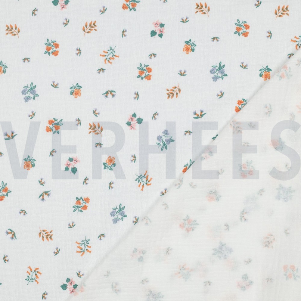 DOUBLE GAZE DE COTON FLEURS BLANC #7