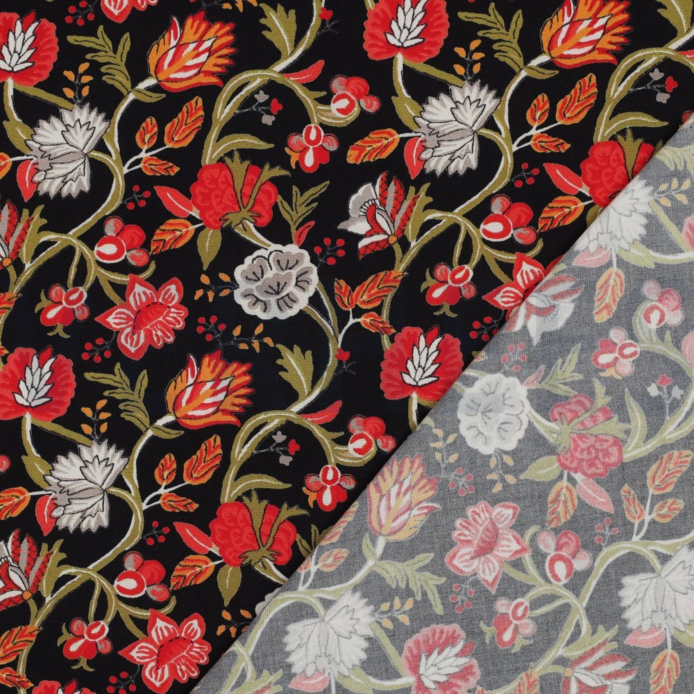 VISCOSE STRETCH DIGITAL FLEURS NOIR #7