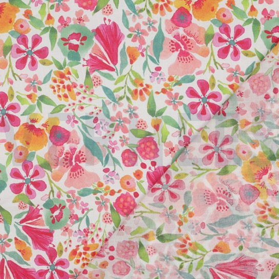 COTON VOILE DIGITAL FLEURS ROSE #7