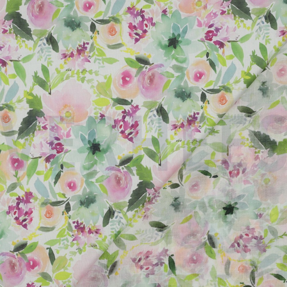 COTTON VOILE DIGITAL FLOWERS WHITE #7