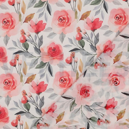 BAUMWOLLE VOILE DIGITAL BLUMEN WEISS #7