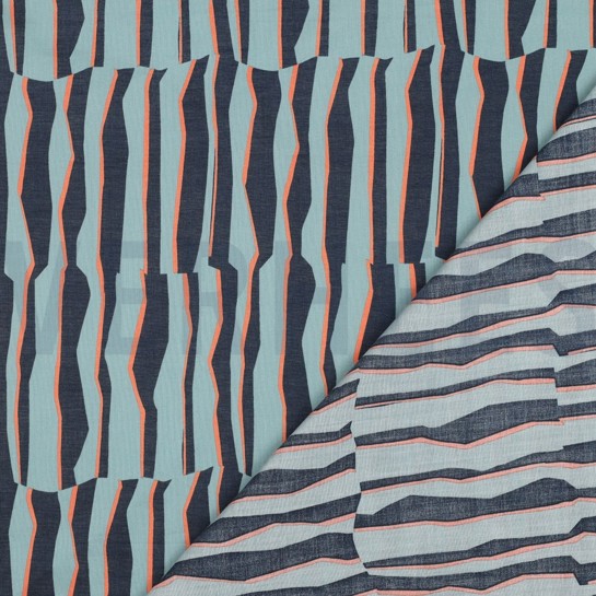 BAUMWOLLE VOILE GEOMETRISCH HELL PETROL #7