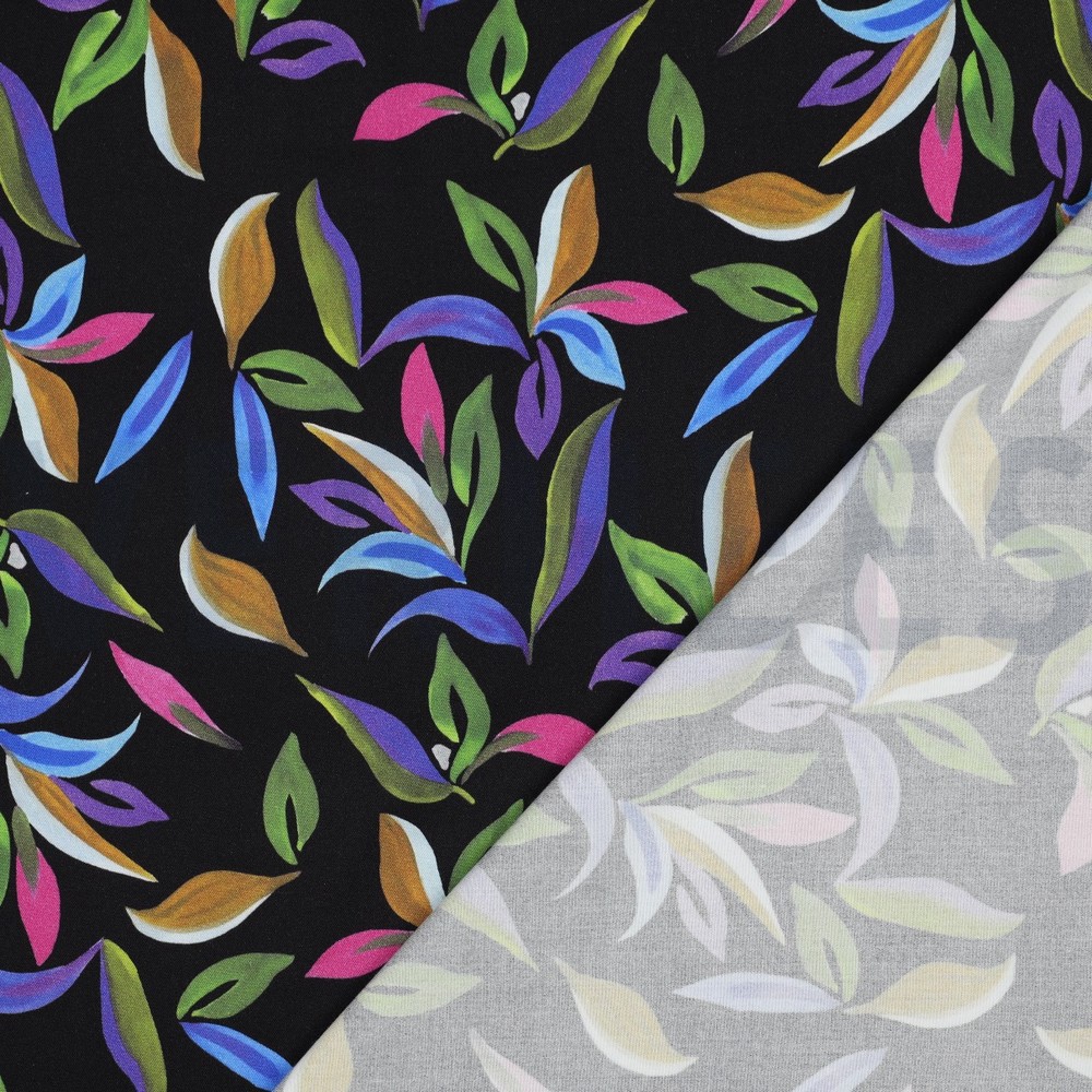 VISCOSE ROSELLA STRETCH DIGITAAL BLADEREN ZWART #7