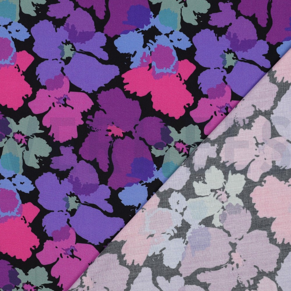 VISCOSE RADIANCE DIGITAAL ABSTRACT BLOEMEN ZWART #7
