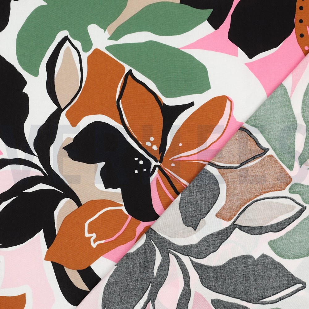 LENZING™ ECOVERO™ BLOEMEN ROZE/GROEN #7