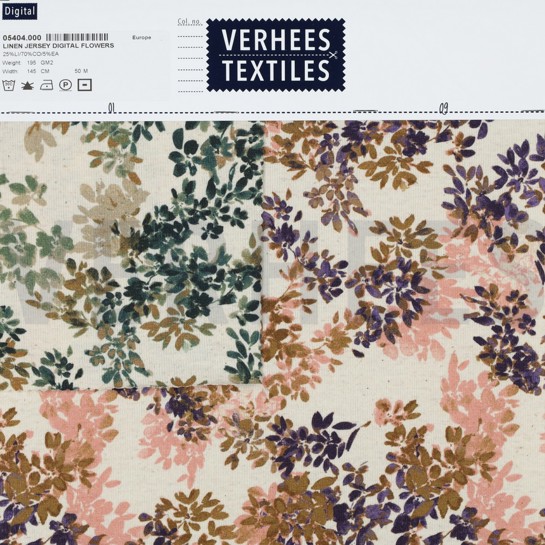 LEINEN JERSEY DIGITAL BLUMEN NATUR/LAVENDEL #7