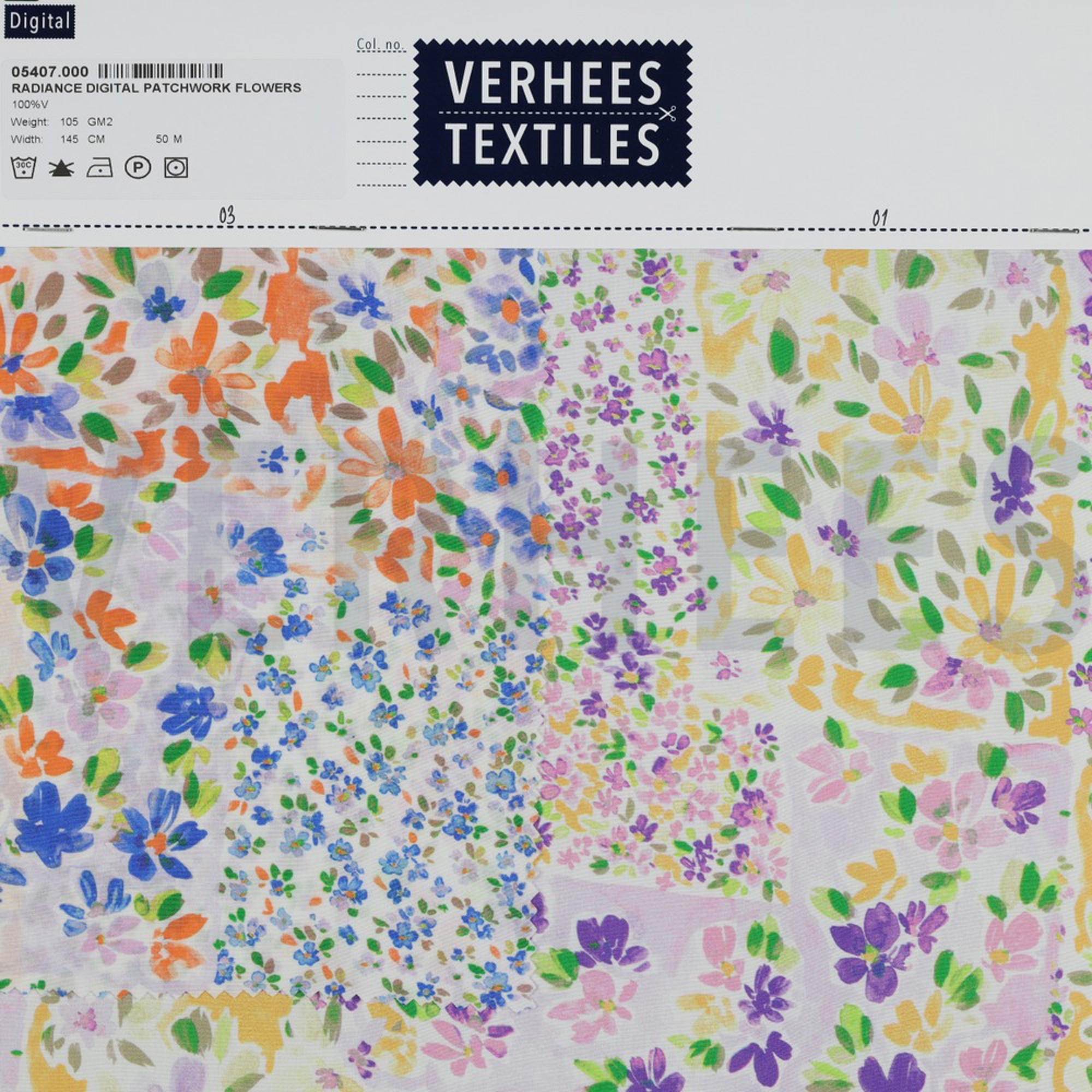 VISCOSE RADIANCE DIGITAL PATCHWORK FLOWERS GRAPE/LEMON (high resolution) #4