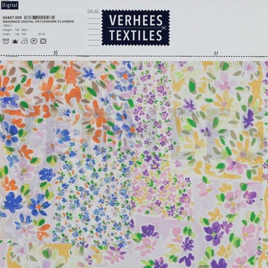 VISCOSE RADIANCE DIGITAL PATCHWORK FLOWERS GRAPE/LEMON #7