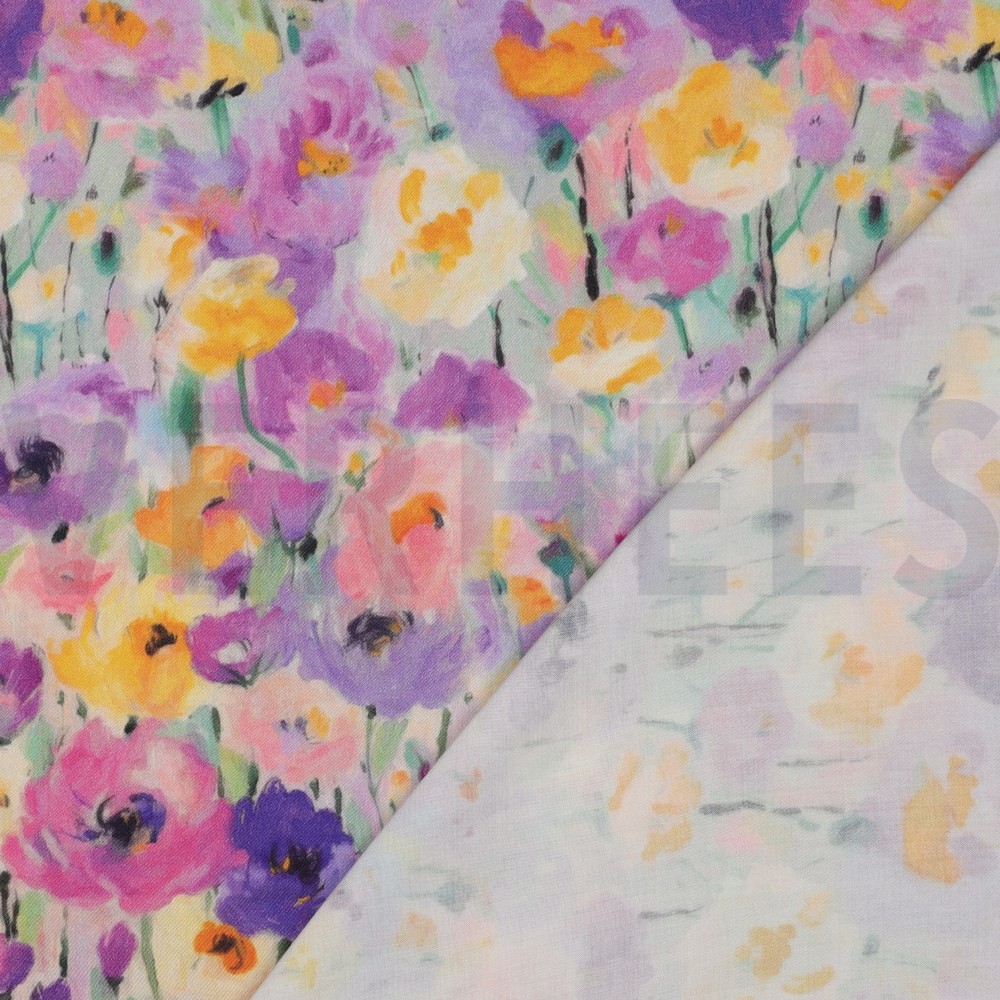 VISKOSE SATIN DIGITAL BLUMEN LAVENDEL #7