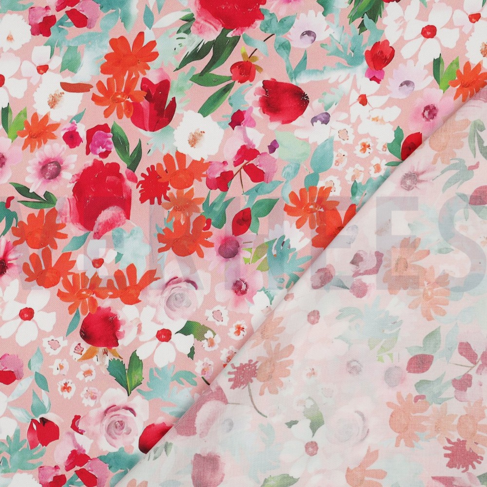 VISCOSE SATIN DIGITAL FLEURS ROSE CLAIR #7